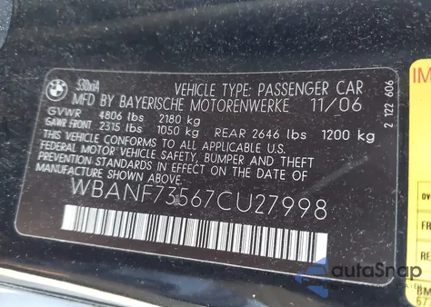 2007 BMW 530Xi from USA, damaged, VIN WBANF73567CU27998
